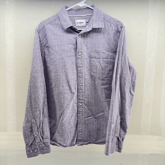 Good Fellow Mens Large Flannel Purple Flannel Striped Button Down - Picture 1 of 3